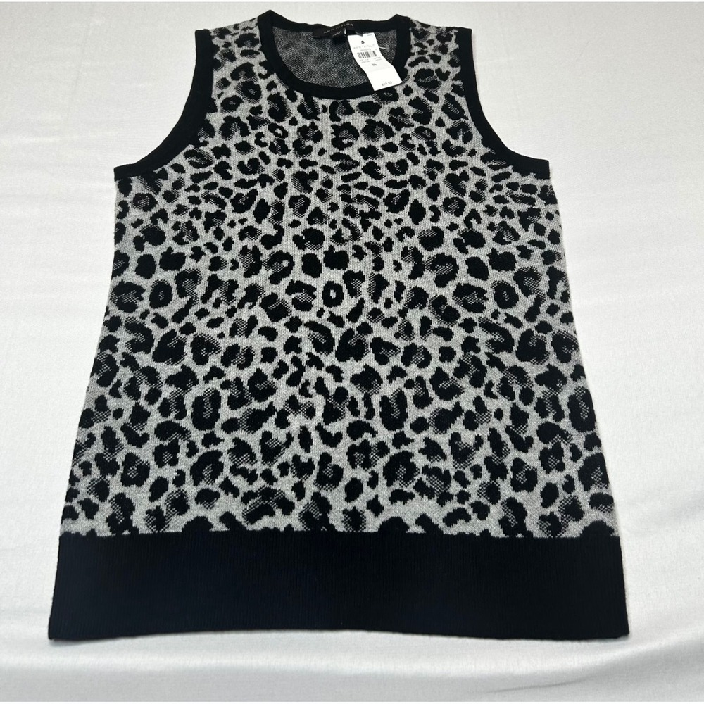 Ann Taylor Gray Black Leopard Print Sleeveless Knit Sweater Vest Small NWT